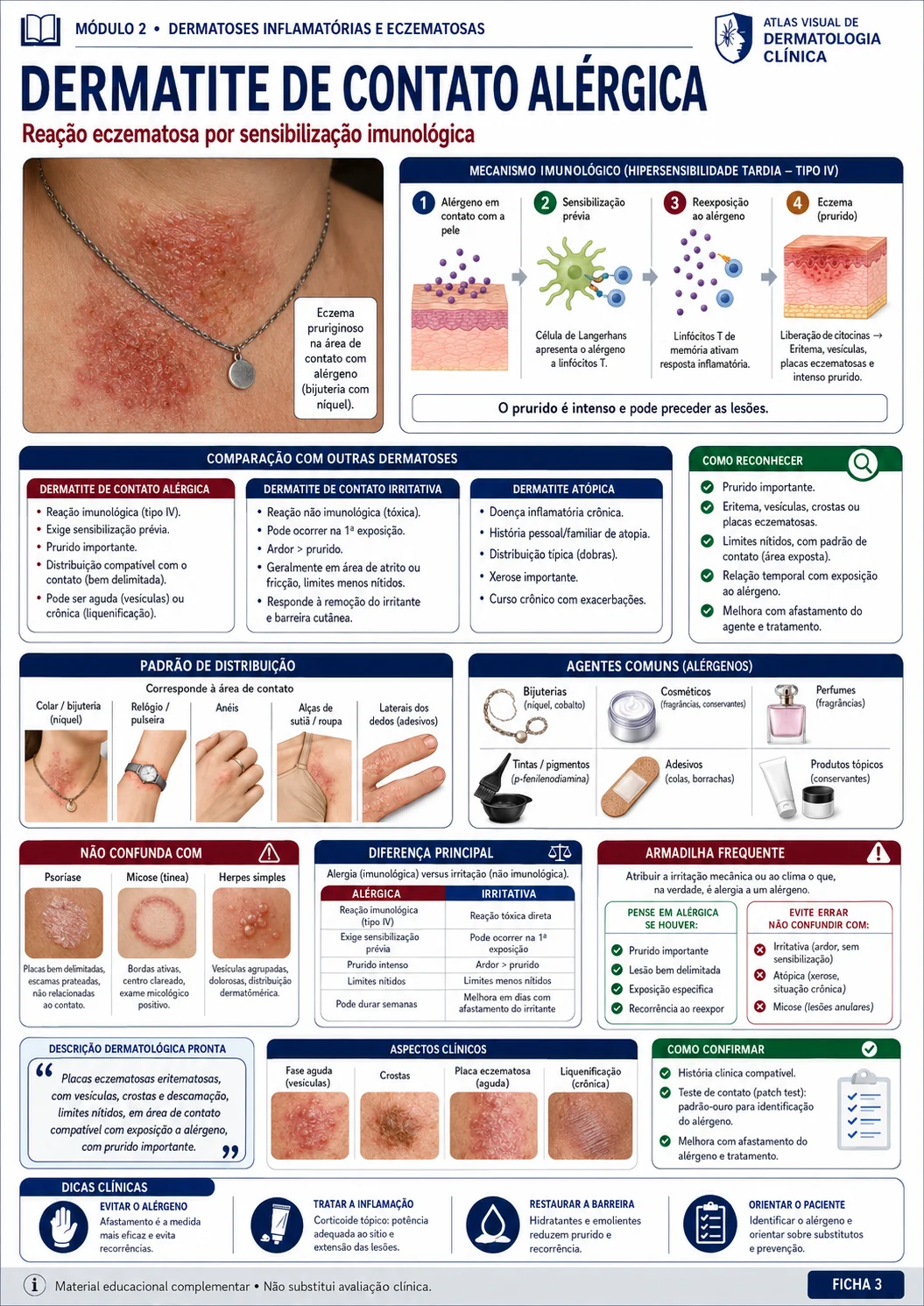 Ficha visual de dermatologia sobre dermatite de contato alérgica