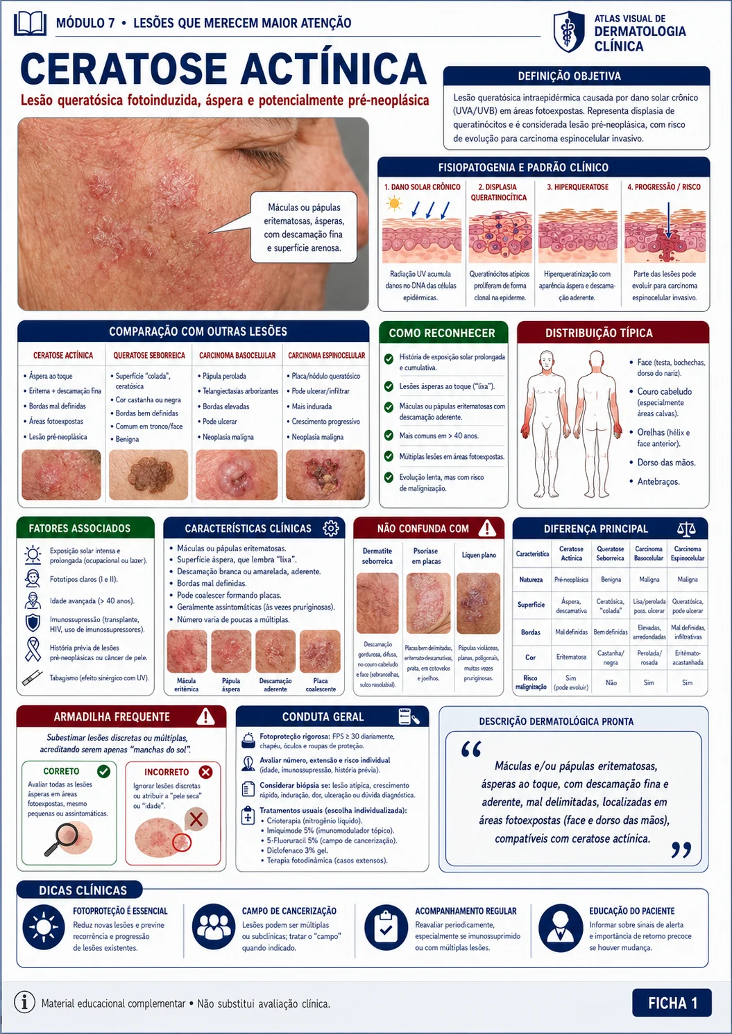 Ficha visual de dermatologia sobre ceratose actínica